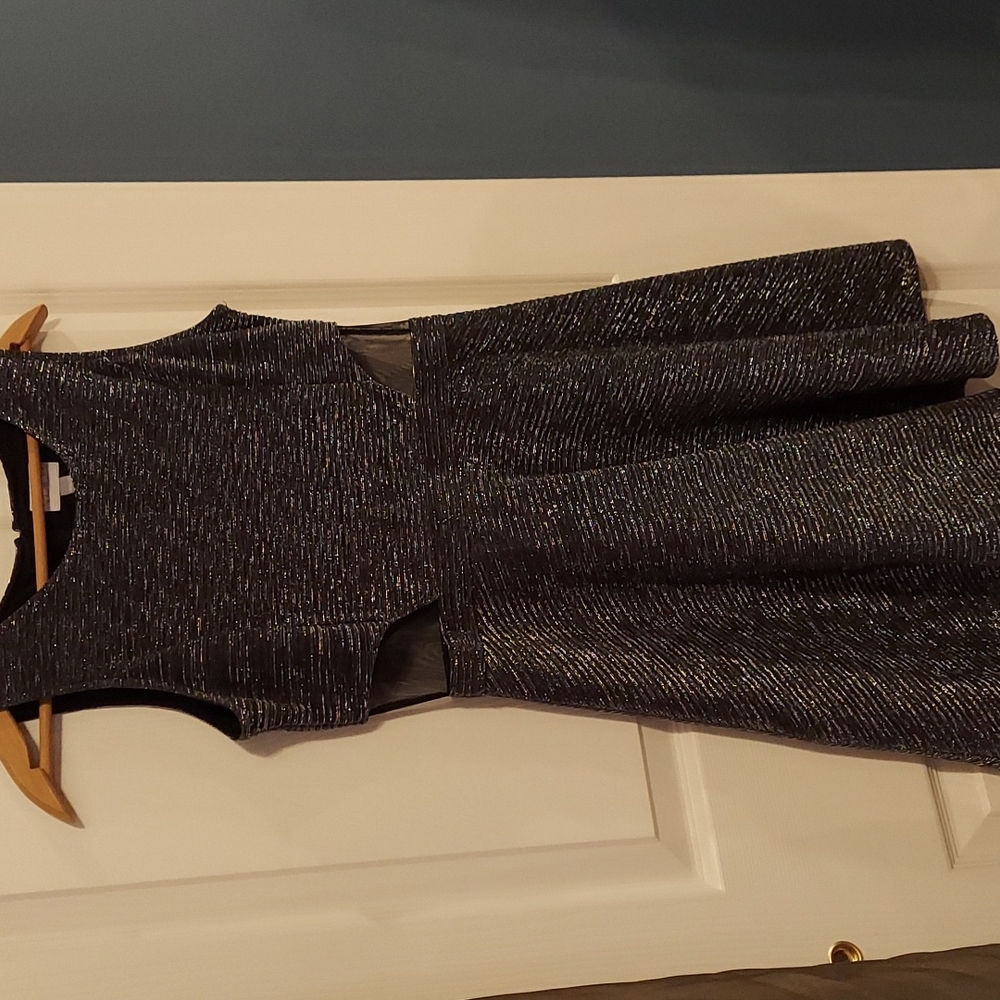 Black Sleeveless Dress Metallic Silver Threading  XXL/16